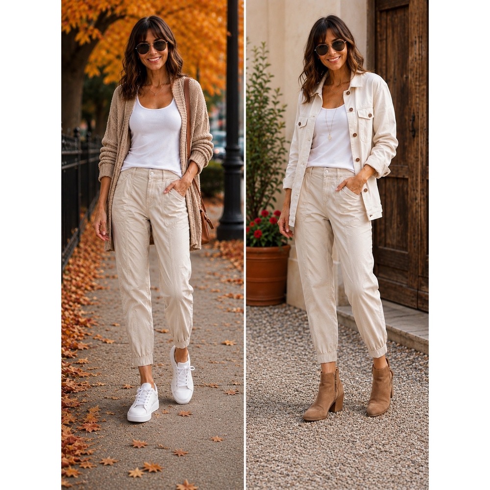 SO Jogger Pants Cream Utility Cargo Ankle Relaxed Fit 18 NWT